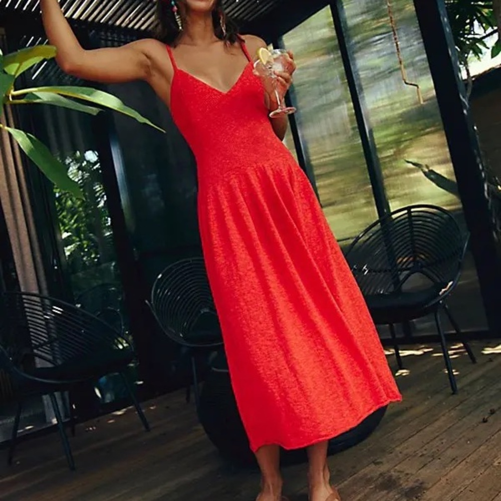 NWT! Free People Tula Sweater Midi Cherry Tomato Combo Red Large